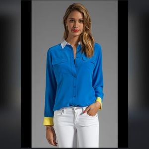 Equipment Femme Slim Signature Colorblock Blouse In Electric Blue